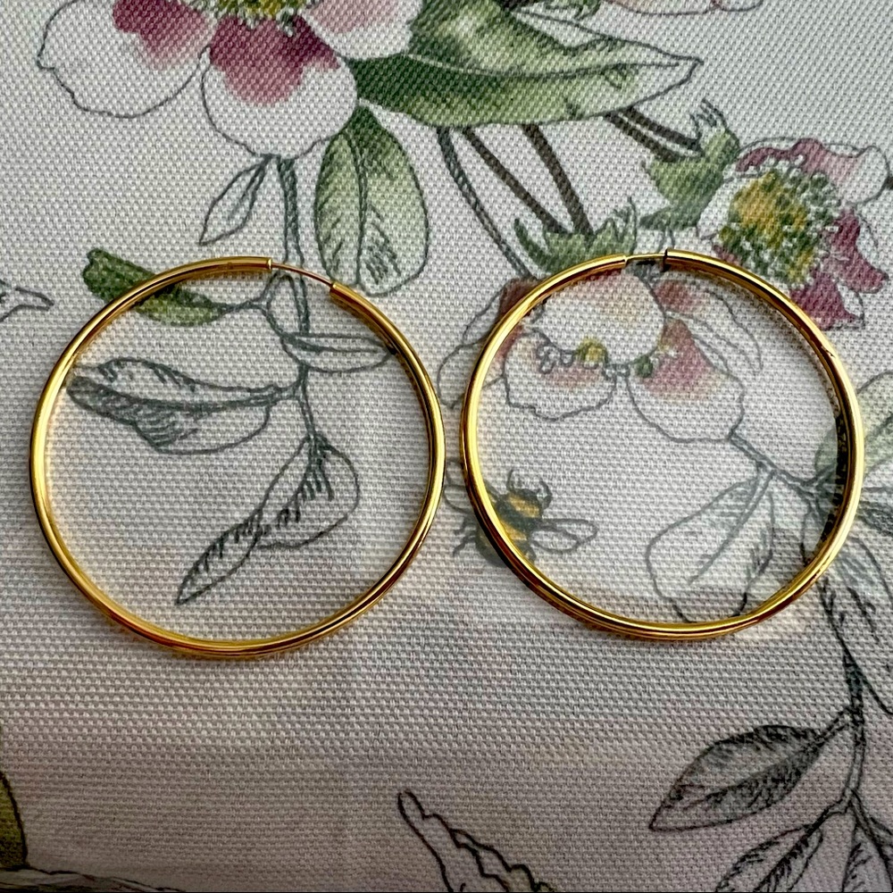 14K gold oversized thin hoops